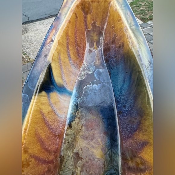 Bill Campbell Flambeaux Crystalline Art Pottery Signed Platter Tray 15”L - Picture 5 of 12